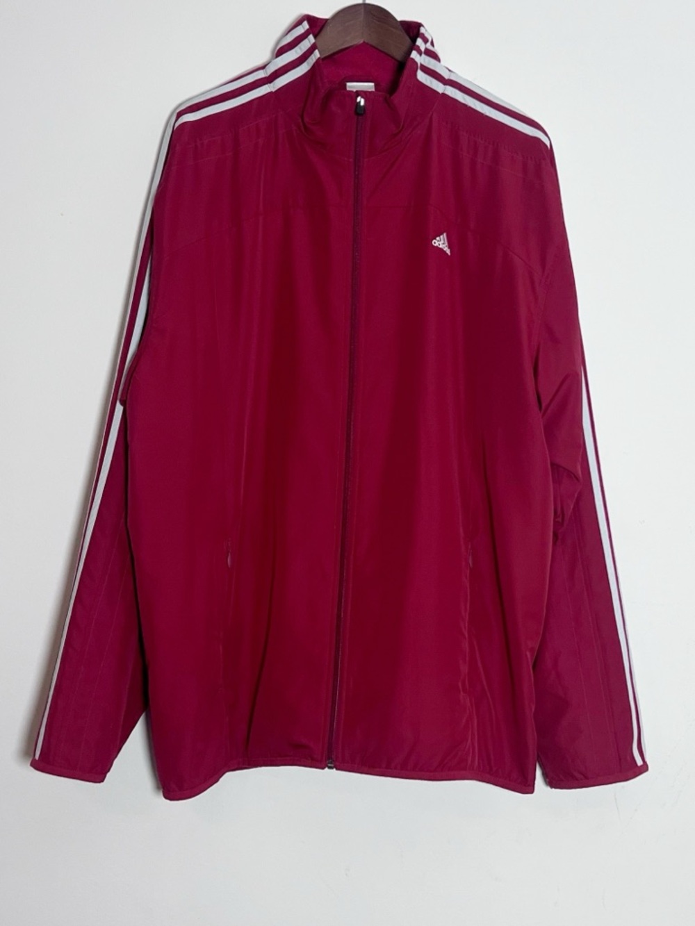 Adidas Men’s Red White Stripe Climaproof Full Zip Windbreaker - Picture 1 of 5